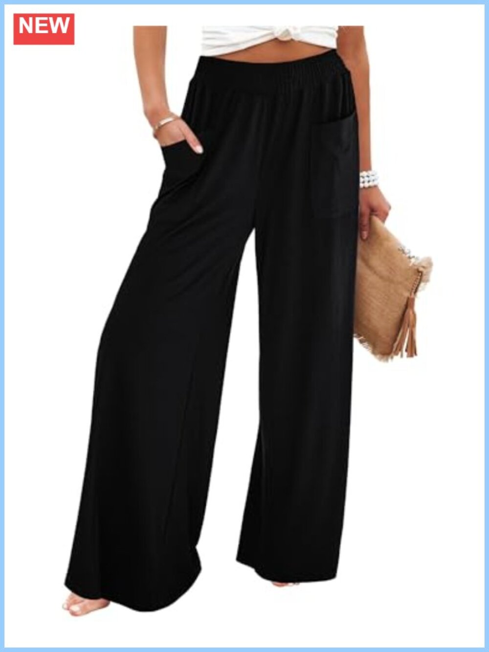 High Waisted Wide Leg Palazzo Pants for Women Bell Bottom Flowy Pull On